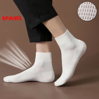 

5Pairs Unisex Stockings Summer Men's Socks Mesh Breathable Business Cotton Male White Fashion Casual Socks High Quality