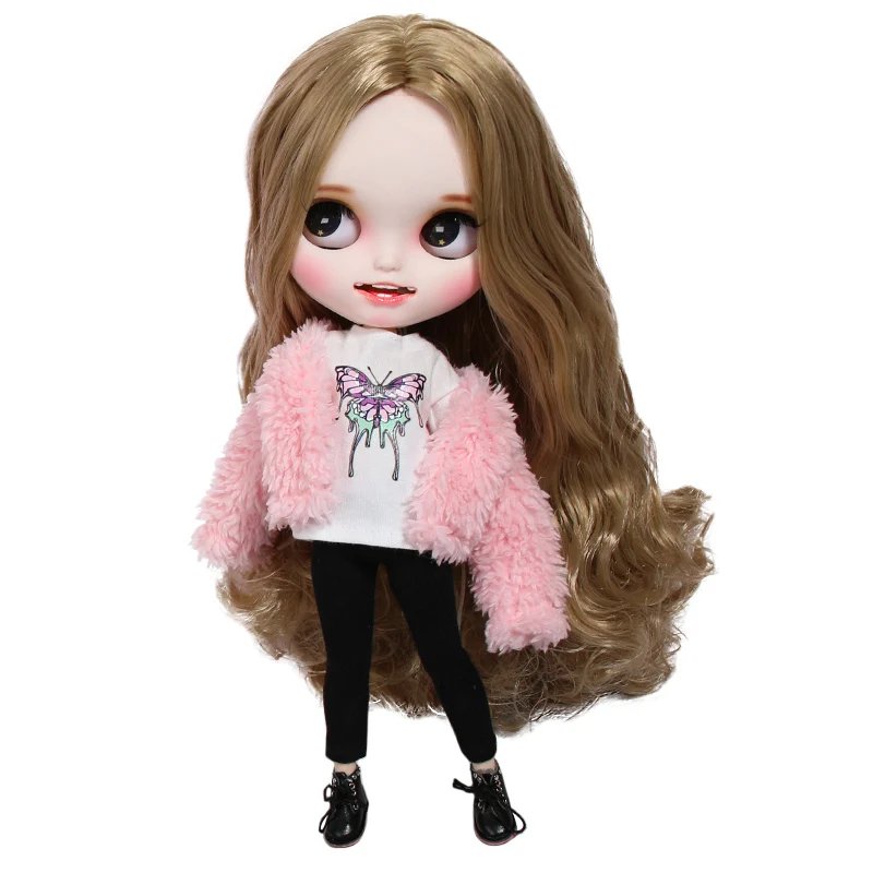 Костюм из 3 предметов, одежда Blyth Doll, пальто с длинными рукавами с мехом+ футболка+ штаны, комплект, повседневный стиль, подходит для 1/6, 30 см, ICY OB24 кукла azone