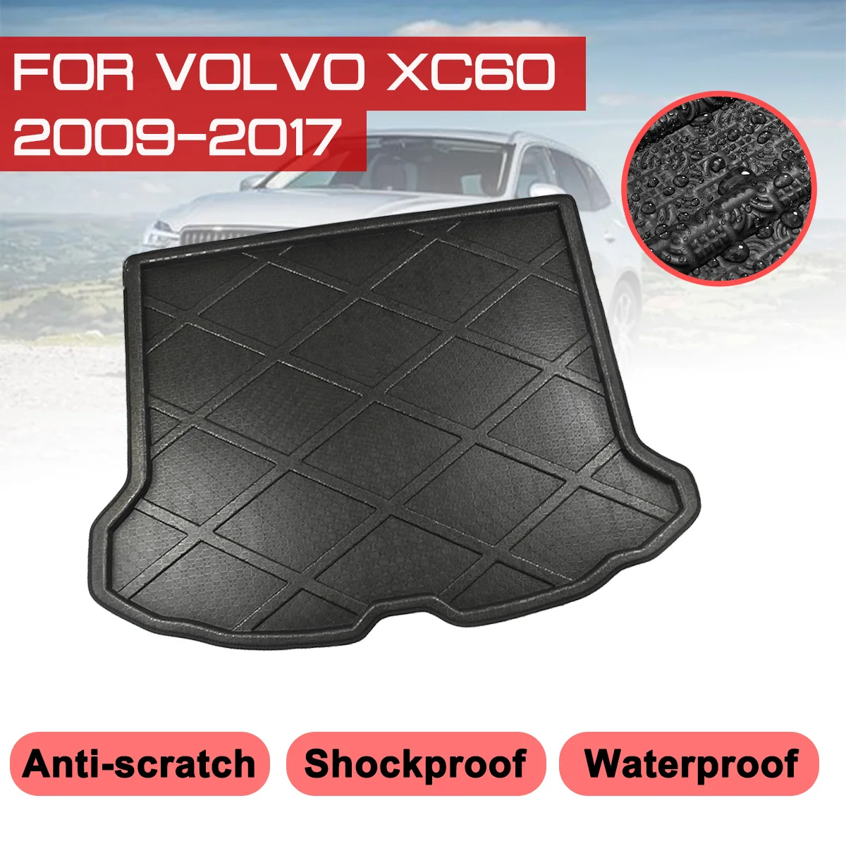 Car Rear Trunk Boot Mat For Volvo XC60 2009 2017 Waterproof Floor Mats