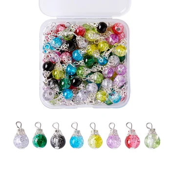 

80pcs/Set Mixed Color Baking Painted Crackle Glass Pendant Round Handcrafted Charms with Iron Finding for DIY Jewelry Making