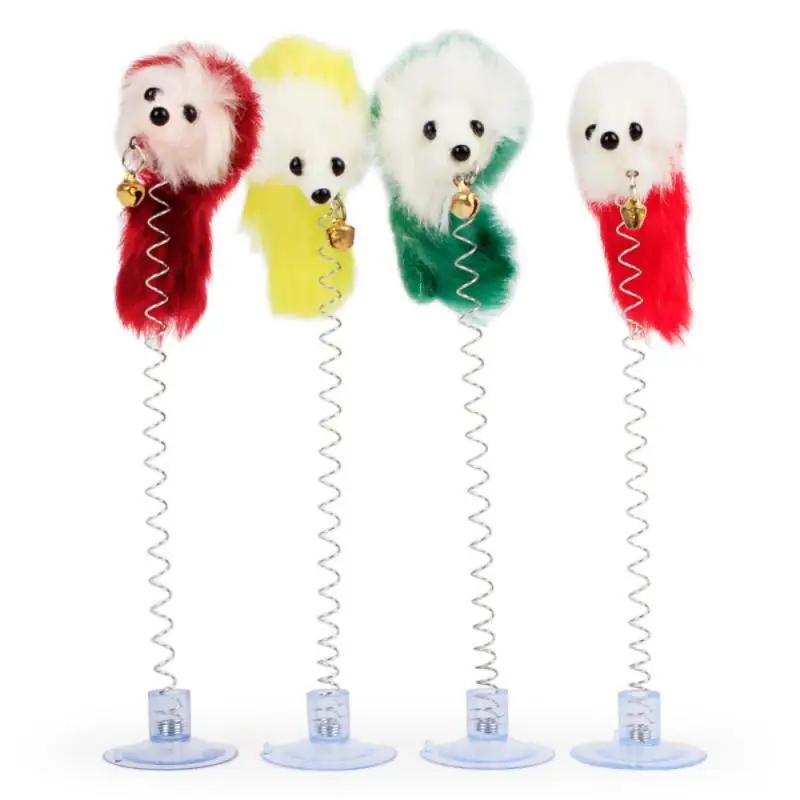 Interesting elastic color mouse and feather bottom sucker pet cat toy Pet supplies (two colors are random)