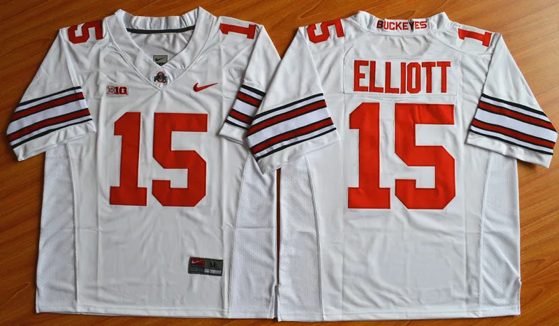 Бежевый Горячая Распродажа: Ohio State Buckeyes Иезекииль Эллиот 15-Размеры S, M, L, XL, 2XL, 3XL Джерси - Цвет: Бежевый