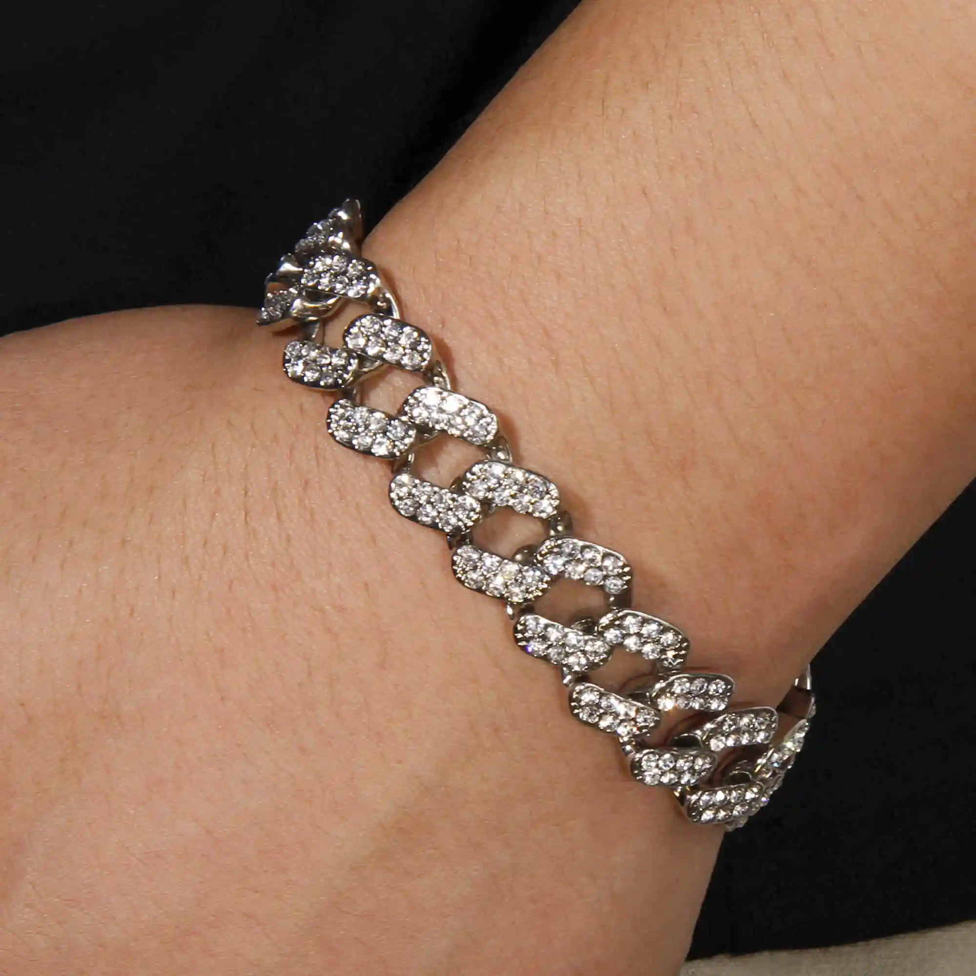 Silver Bracelet Серебряное Драгоценное Ожерелье, мужской браслет, цепочка со льдом, Блестящий горный хрусталь, ожерелье с кубинской цепочкой, ювелирные изделия в стиле хип-хоп - Metal Color: Silver Bracelet