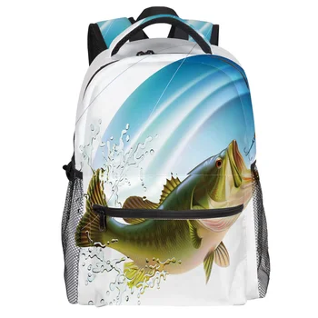 

Big Bass Fish Fishing Backpack College Students Wear Resistance Laptop Backpack Book Bag Casual Sports Bags School Bag