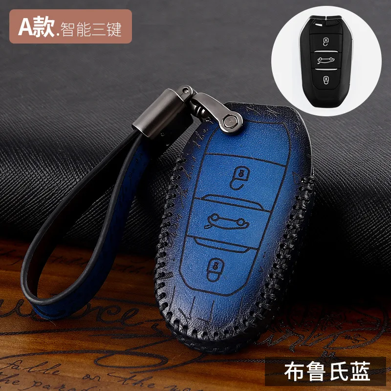 Genuine Leather Key Case Cover Car Accessorie for Peugeot 208 2008 308s 408 508 3008 4008 5008 107 108 206 207 301 307 407 4007 - Название цвета: Style A Blue