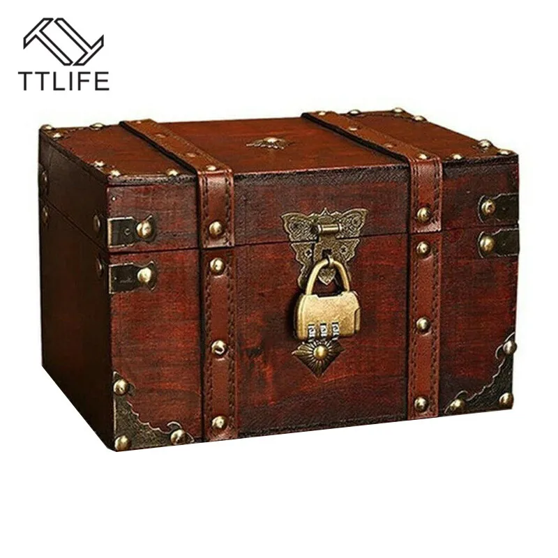 TTLIFE Ретро Сундук с замком винтажная деревянная коробка для хранения подарочный органайзер для ювелирных изделий деревянная коробка Прочный Контейнер для хранения