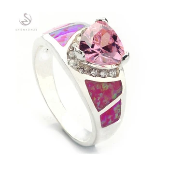 

Fleure Esme Punk Engagement wedding rings for women's clothing accessories Pink opal and Pink Cubic Zirconia Rhodium Plated R341