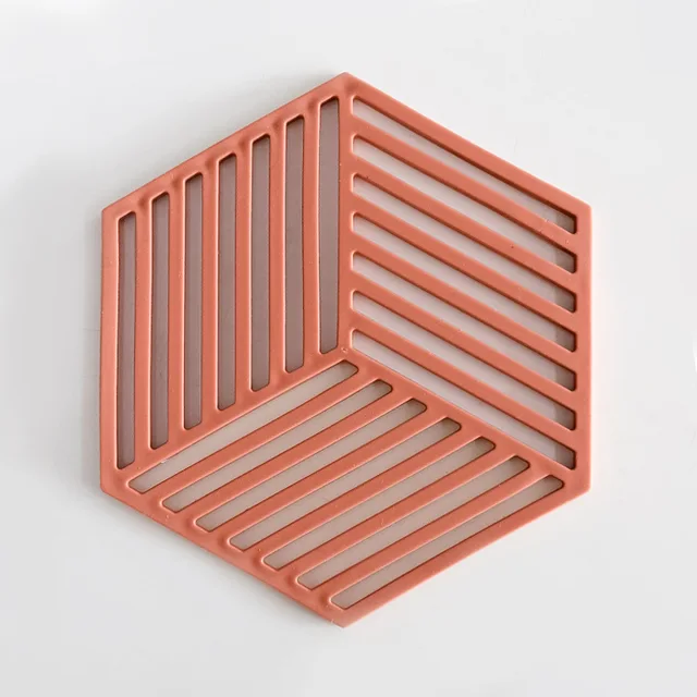 Hot Pad Stand Mug Cup Mat   Heat-Insulated Bowl Placemat  Desktop Eco-Friendly  1PCS Chic Silicone Coaster Hexagon Red Line 1 piece