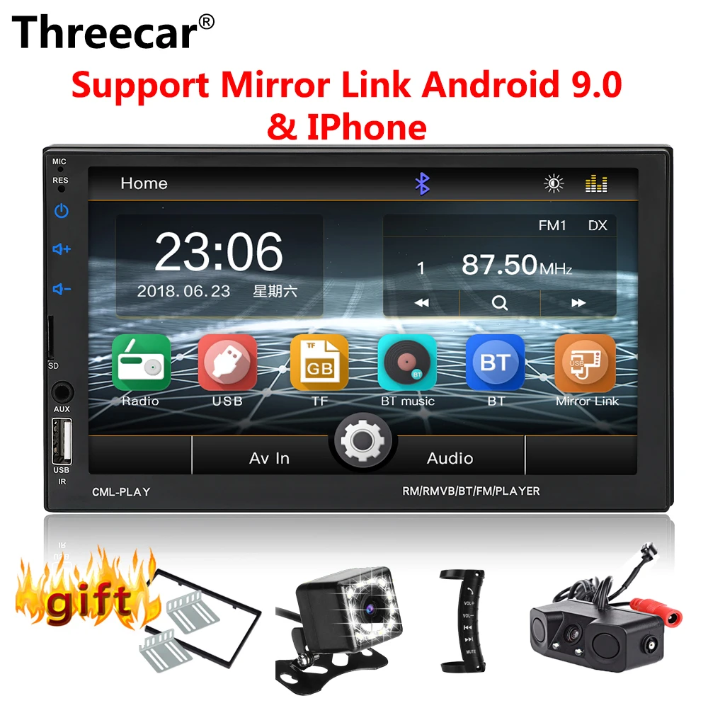 2din автомобиля Радио 7 дюймов Touch mirrorlink проигрыватель Android сабвуфер MP5 плеер Авто Bluetooth заднего вида камера клейкие ленты регистраторы