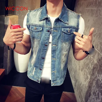 

Mens Denim Vest 2020 New Brand Denim Vests Men Slim Fit Sleeveless Jacket M-3XL Size Patchwork Waistcoat Gliet Men 2 Color