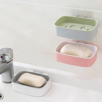 

1pc Magic Seamless Wall Sticker Drain Soap Box Free punch No trace Dish Storage Holder Bathroom Bathroom Shelf