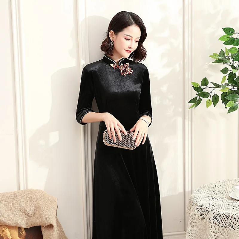 Винтажное велюровое традиционное женское платье Cheongsam с воротником-стойкой, китайское свадебное платье для невесты, платье размера плюс 3xl, новинка, Vestidos