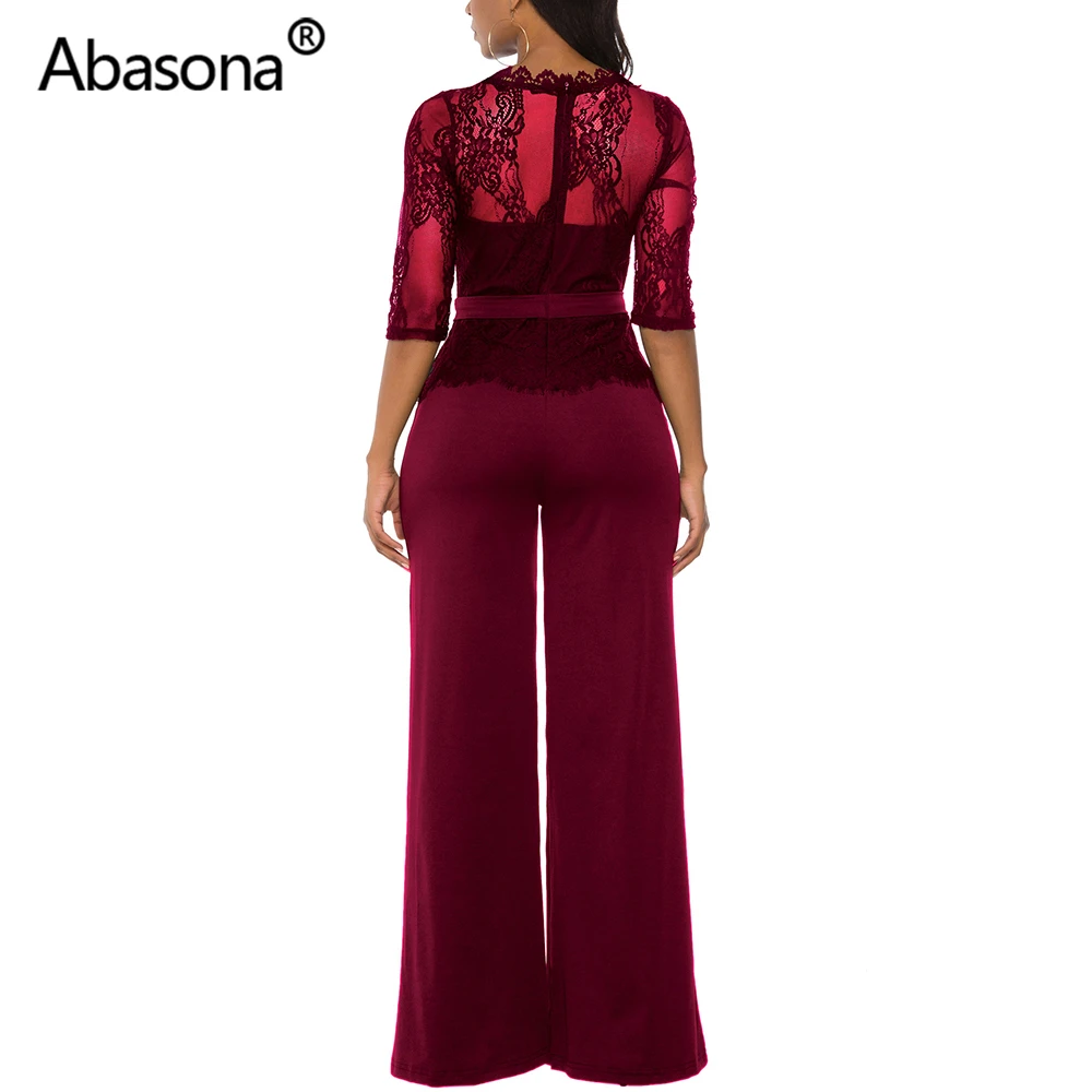 Abasona, осень, зима, женские кружевные лоскутные комбинезоны с коротким рукавом, женский комбинезон, длинные штаны, комбинезоны, вечерние, для ночного клуба, черные