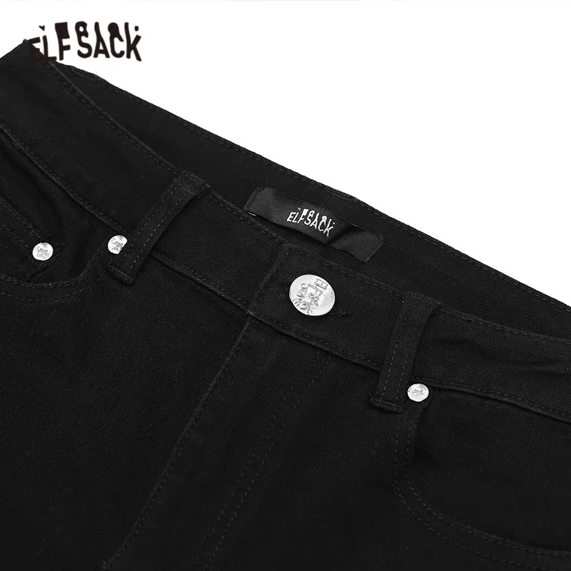 ELFSACK, черные, одноцветные, в горошек, контрастная сетка, женские джинсы, осень, модные, средняя талия, прямые, расклешенные, для офиса, для девушек