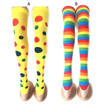 

1Pair Women Long Striped Polka Dots Socks Contrast Color Thigh High Cosplay Halloween Christmas Festival Accessories