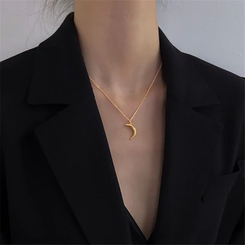 

925 Silver Moon Necklace Jewelry Minimalism Pendants Chocker Kolye Vintage Collier Bijoux Femme Golden Women Fashion Necklace