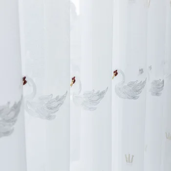 

Pastoral Mesh Fabric Goose Embroidered Tulle Curtains for Bedroom Living Room Simple White Sheer Window Screens Kitchen Custom