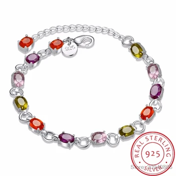 

New Fashion 925 Sterling Silver Fine Jewelry Multicolor Cubic Zirconia Stone Tennis Bracelets Pulseiras de Prata For Women