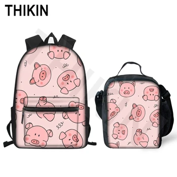 

THIKIN Cute Pug Dog Print Schoolbags for Teenage Boys Pink Animal Backpack for Teenage Boys Girls Student Custom School Bags