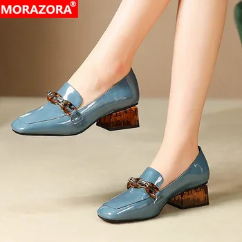 

Morazora 2020 New Spring Summer Women Pumps Fashion Square Toe Black Blue Casual Shoes Genuine Leather Women Shoes