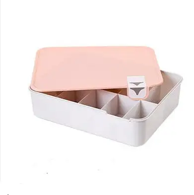 Бытовая пластиковая коробка для хранения нижнего белья с отметкой отсек шкаф Органайзер с крышкой для нижнего белья носки pf92515 - Цвет: pink 10grid