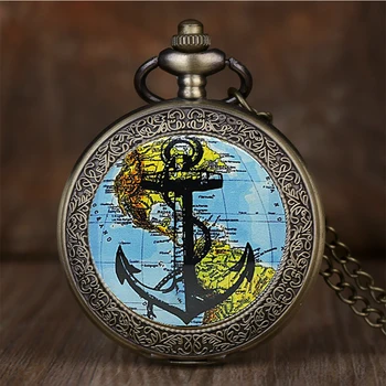 

Vintage Map Quartz Pocket Watches mens Analog Unisex Pendant Necklace Pocket Watch with chain for Mens Womens Gift PB622