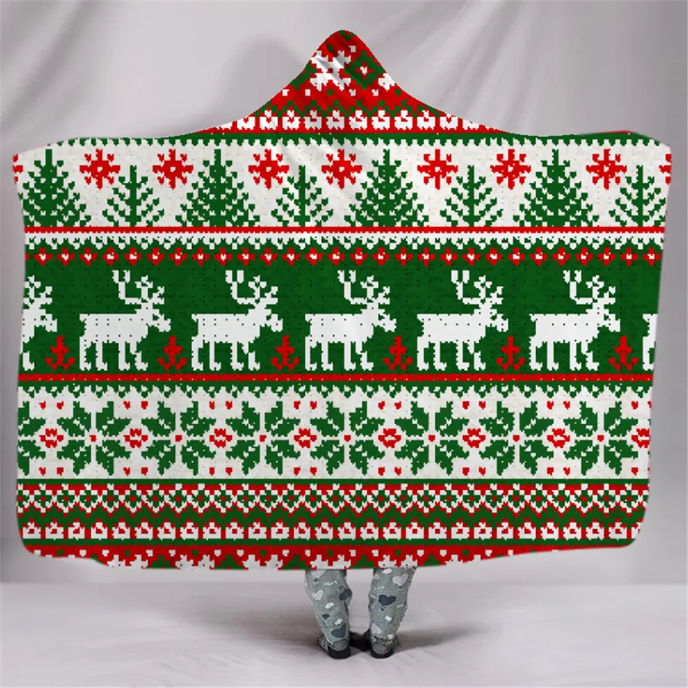 3D Merry Christmas одеяло с капюшоном супер теплый носимый плюшевый плед красочный снеговик подарок накидка с принтом балахон одеяло s - Цвет: 18