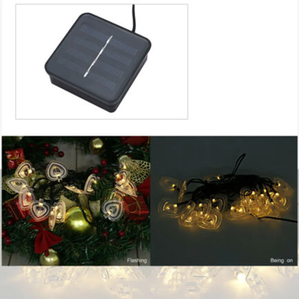 Новая Водонепроницаемая романтическая гирлянда в форме сердца на солнечных батареях, Рождественский Декор, сказочный декор для праздника, вечеринки, домашний декор, светодиодный светильник
