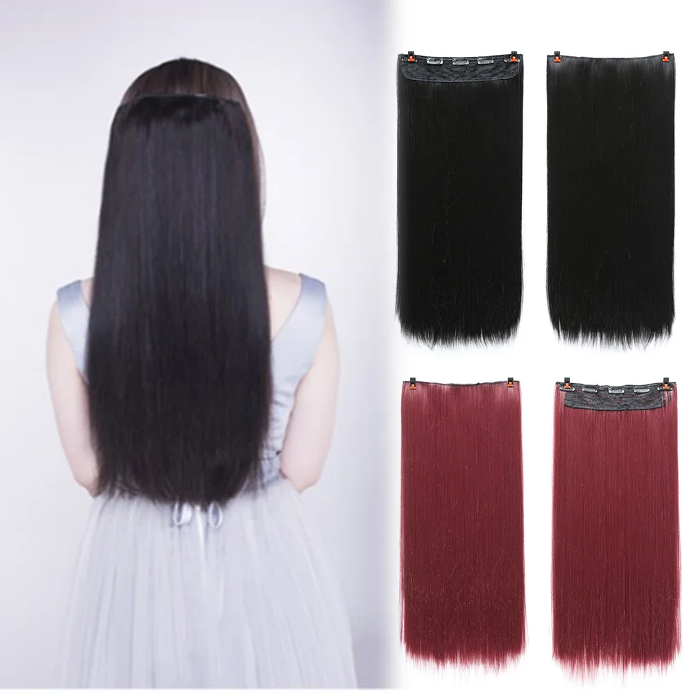 

AIYEE Synthetic Hairpiece Synthetic Hair Fall To Hips Hair 24 Inch 5 Clips Straight Clip in One Piece Hair Extensions