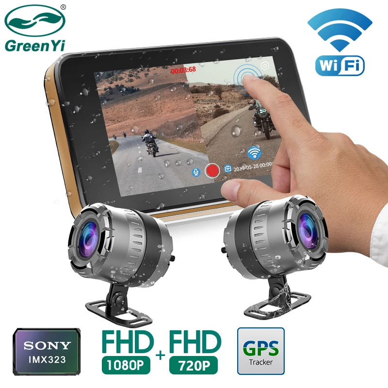 GreenYi всего тела Водонепроницаемый Видеорегистраторы для мотоциклов Dash Cam WiFi 1080P FHD
