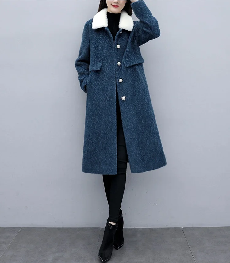 UHYTGF, Женское шерстяное пальто, зимнее, 5XL, плюс размер, модное, Европейское, Женское пальто, золотой бархат, шерстяная куртка, женское кашемировое пальто, X683