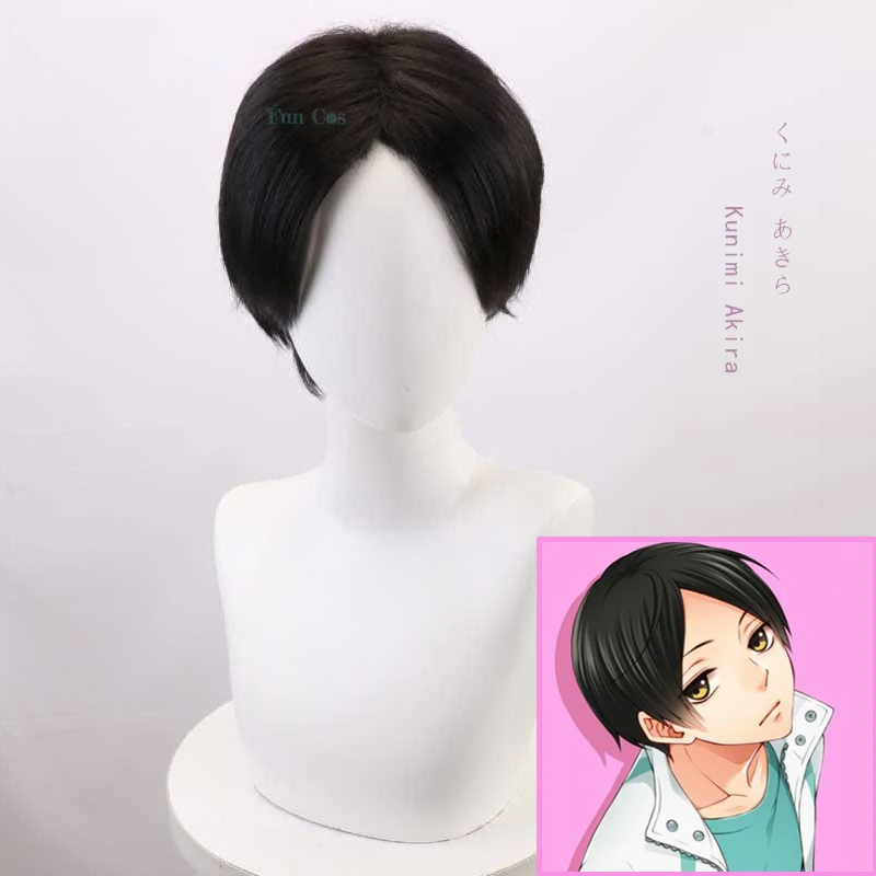 Аниме Haikyuu! Kunimi Akira Косплей короткий черный парик термостойкие волосы + Бесплатный