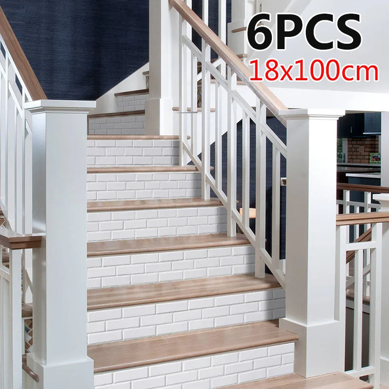 

6pcs Removable Stairs Stickers 18*100cm PVC Stair Wallpaper White 3D Waterproof Background Home Decoration