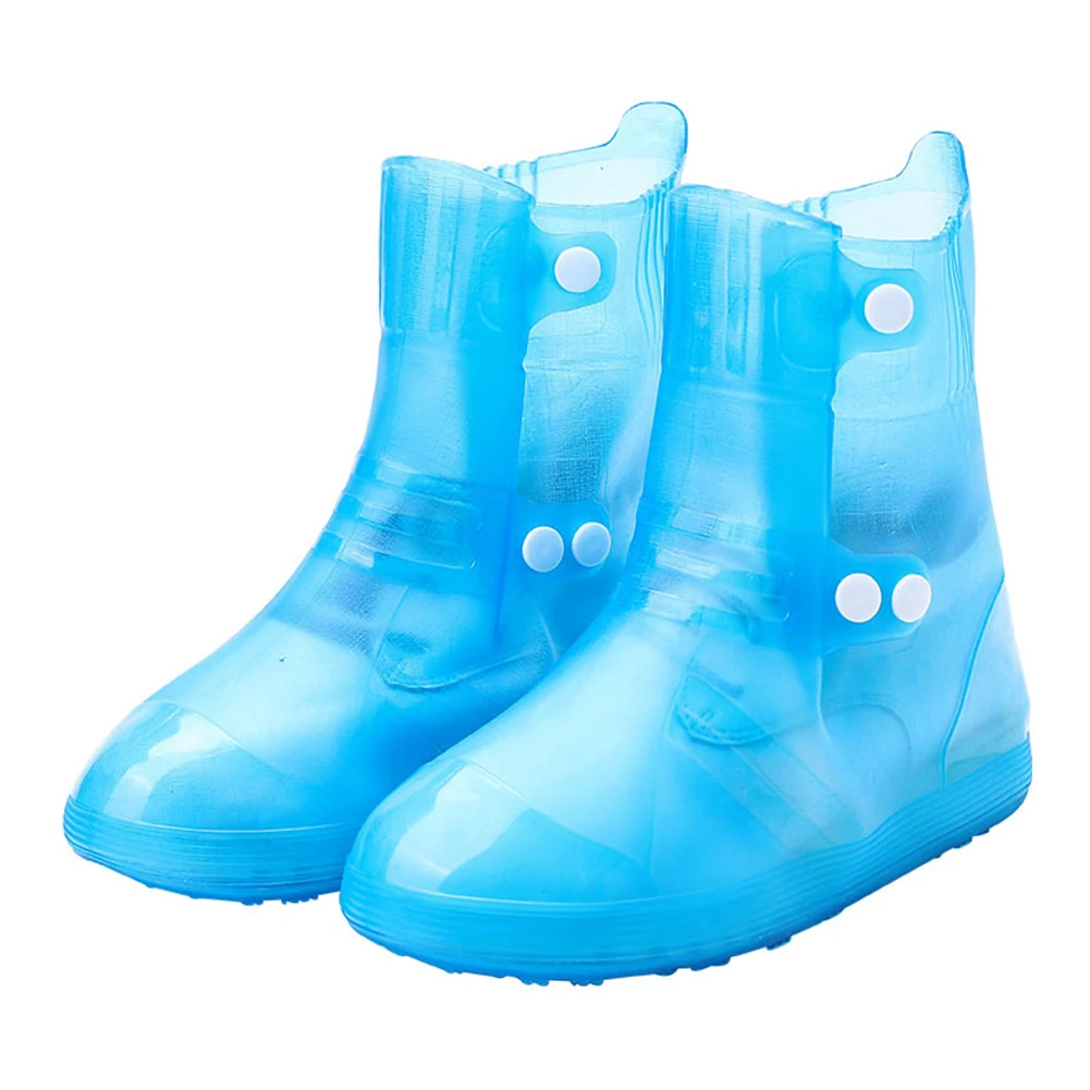 Унисекс утолщаются на открытом воздухе низкие сапоги Водонепроницаемый противоскользящее покрытие для обуви во время дождя Чехлы многоразовые бесшовный износостойкий галоши двубортное пальто - Цвет: Синий