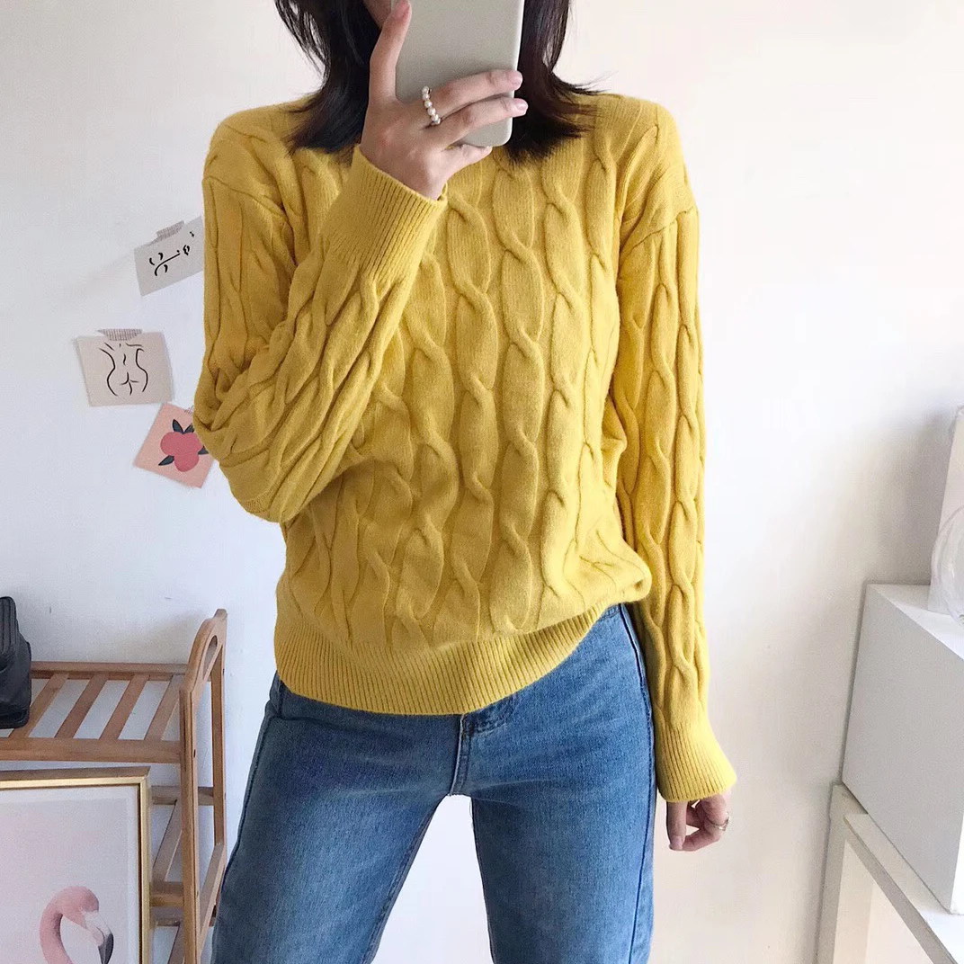 Женские свитера, зимние вязаные топы с круглым вырезом и длинным ...