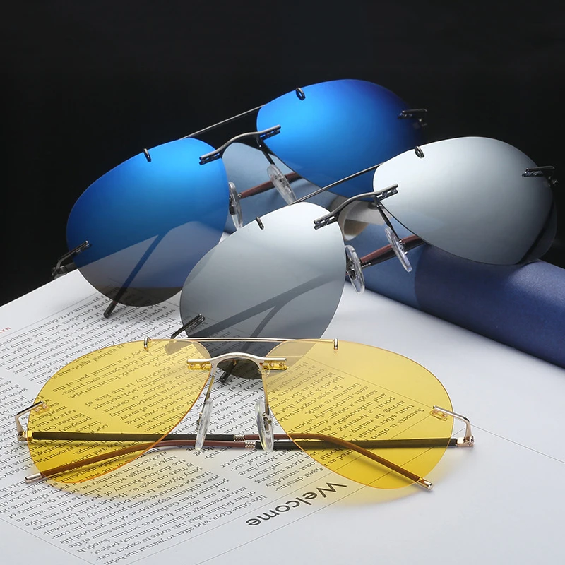 

Vintage Rimless Polarized Sunglasses Men Women Retro Pilot Sun Glasses for Men Night Vision Driving Goggles Sunglass UV400 Gafas