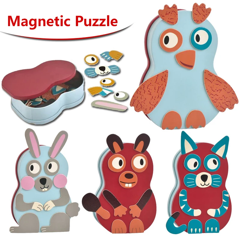 

Kids 3D DIY Magnetic Wooden Jigsaw Puzzle Toys Baby Animal Dressup Puzzle Iron Box Children Educational Games Montessori Toys