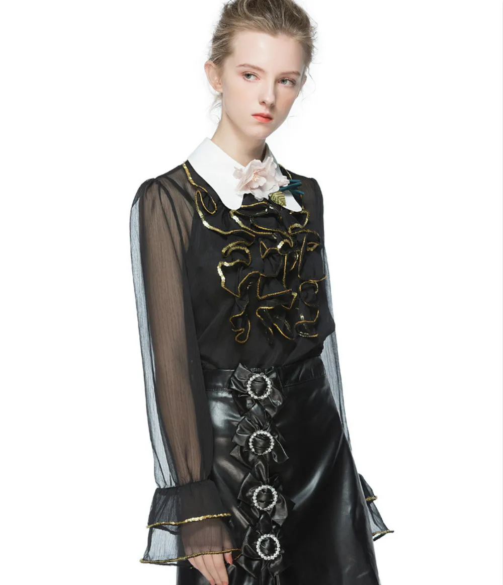 sequin peter pan collar blouse