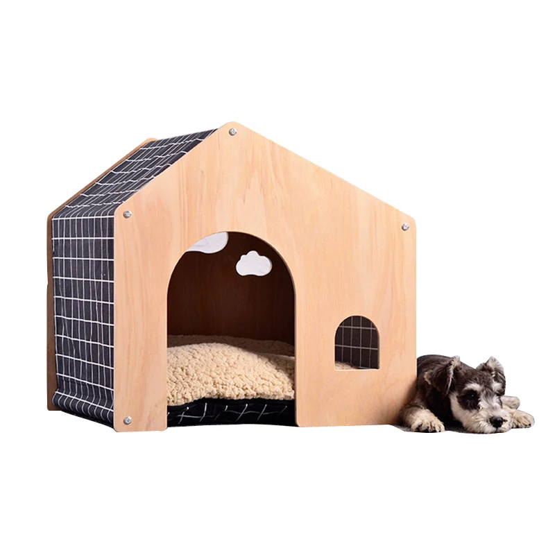 ImportSoidPineDogHouseKennelWithThickCushionDisassemblePet