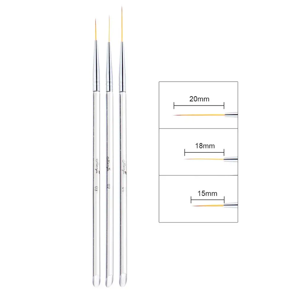 Monja, 3 шт., для дизайна ногтей, вкладыши, прозрачный кристалл, французские полосы, линии, рисунок, кисть для рисования, лак, УФ-гель, инструменты для удаления - Цвет: 1