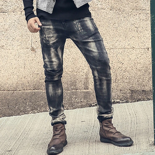 Осенне-зимние черные серые мужские классические джинсы, узкие Стрейчевые брюки, джинсы K813