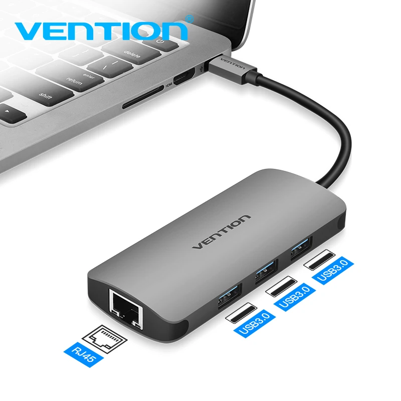Vention USB C Ethernet адаптер концентратор 3 порта конвертер Тип 0 в RJ45 Lan сетевая карта для