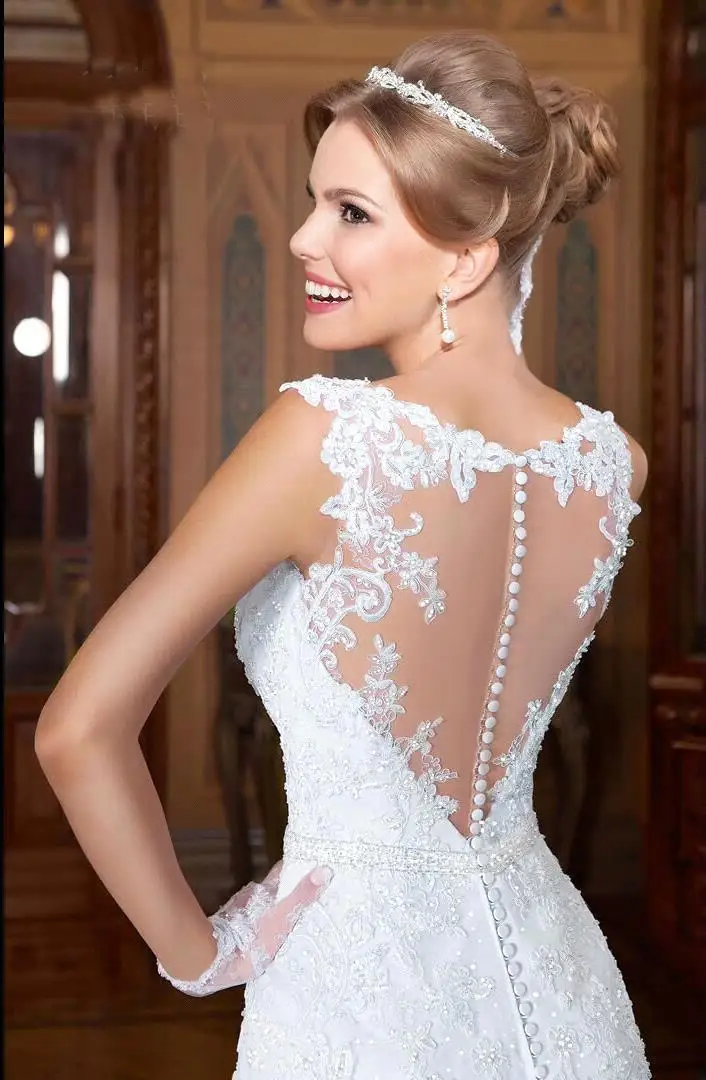 На заказ Vestidos De Noiva Sereia Русалка бисером кружева прозрачная спина Robe De Mariee свадебное платье для матери невесты