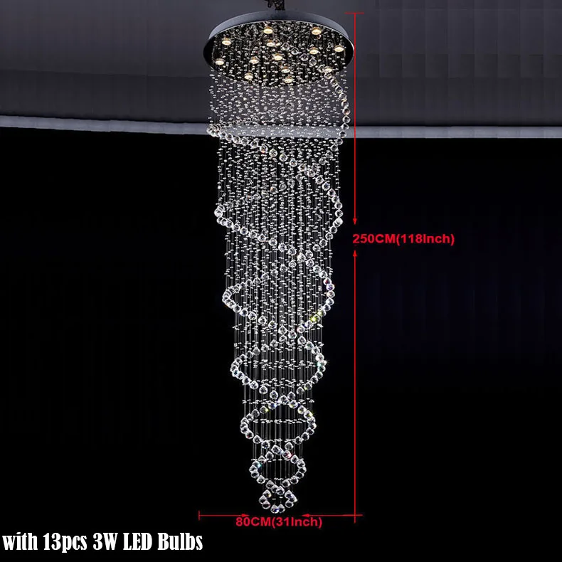 D80CM H250CM Современный минималистский светодиодный хрустальная длинная люстра двухэтажная вилла вращающаяся гостиная большая Подвесная лампа - Цвет абажура: D80CM H250CM