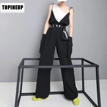 

New Design comfortable Popular Large Pockets Waist Hugging Jumpsuit BF Korea Style Solid Color High Waist Pants