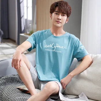 

Pajamas Male Summer Short Sleeve Thin Modal Cotton Shorts Loose Men Viscose Tracksuit Plus-Sized Set