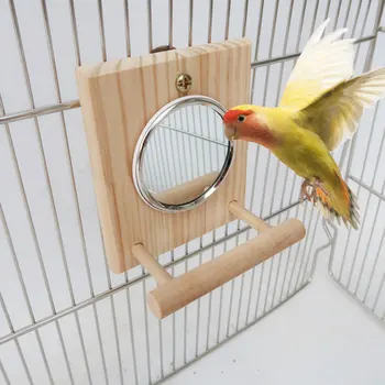 

Funny Wooden Perch Platform with Mirror Bird Rack for Parrots Parakeet Cockatiel Pet Budgies Supplies Bird Play Toys