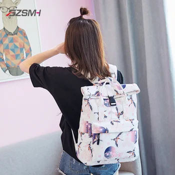 

Girls White Backpacks Women Crane Printed Waterproof Large Capacity College Schoolbag for Student Travel Laptop Rucksack Daypack