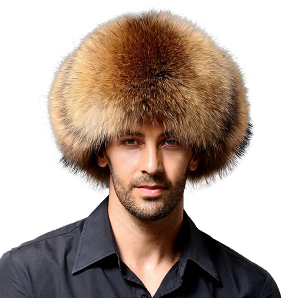 High Quality Mens Real Rabbit Fur Winter Hats Lei Feng hat With Ear Flaps Warm Snow Caps Russian Hat Bomber Cap - Цвет: Camel