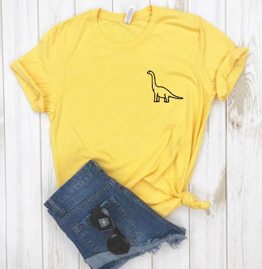 Женская футболка с карманом и принтом динозавра, Повседневная хлопковая хипстерская забавная футболка для леди, 6 цветов, Прямая поставка BA-36